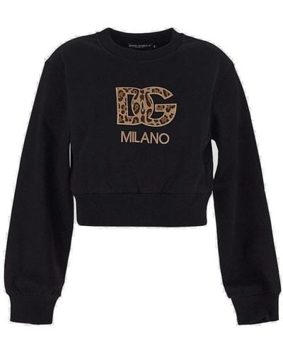 Dolce & Gabbana Animalier Logo Cropped Sweatshirt - Black