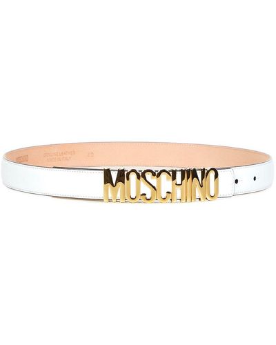 Moschino Logo Plaque Buckle Belt - White