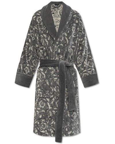 Versace Barocco Patterned Belted Bathrobe - Gray
