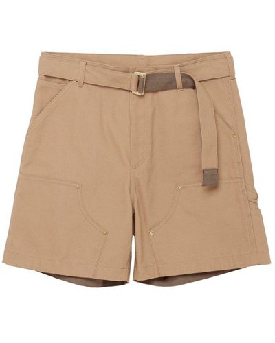 Sacai X Carhartt Wip Logo Patch Belted Waist Shorts - Natural