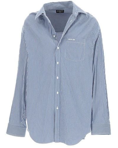 Balenciaga Long-sleeve Decollete Shirt - Blue