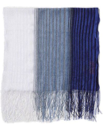 Missoni Striped Fringed Knitted Scarf - Blue