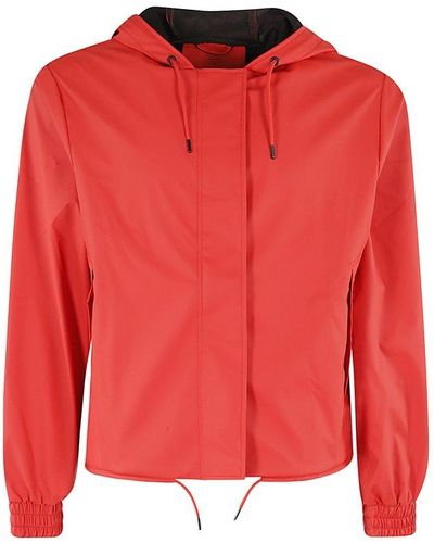 Rains Drawstring Hooded Jacket - Red