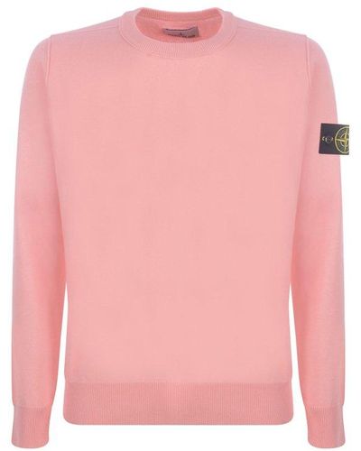 Stone Island Logo Patch Knitted Jumper - Pink