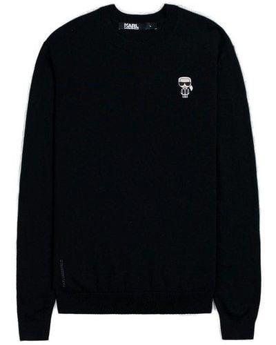 Karl Lagerfeld Logo Embroidered Crewneck Sweater - Black