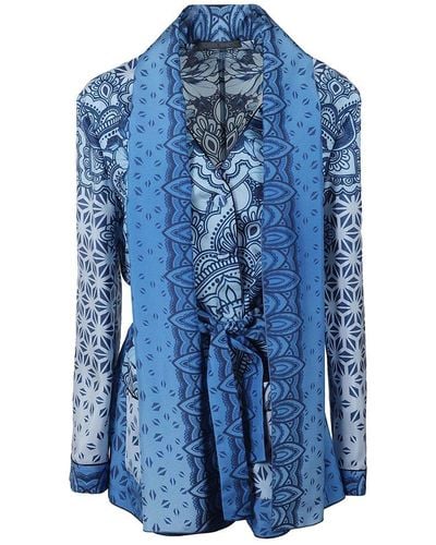 Alberta Ferretti Allover Abstract Printed Belted-waist Jacket - Blue