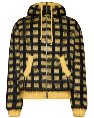 Marni Checkered Zip Knit Hoodie - Yellow