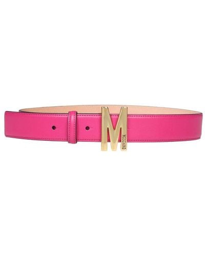 Moschino Belt In Fuchsia Leather With Logo - Pink