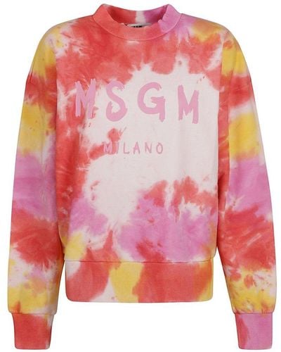 MSGM Logo Printed Tie-dyed Sweatshirt - Pink