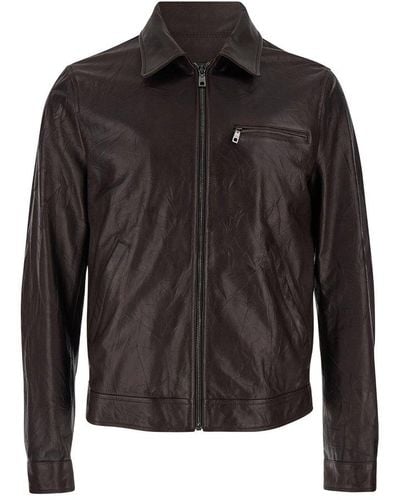 Dolce & Gabbana Crinkled Effect Zipped Slim Fit Jacket - Black