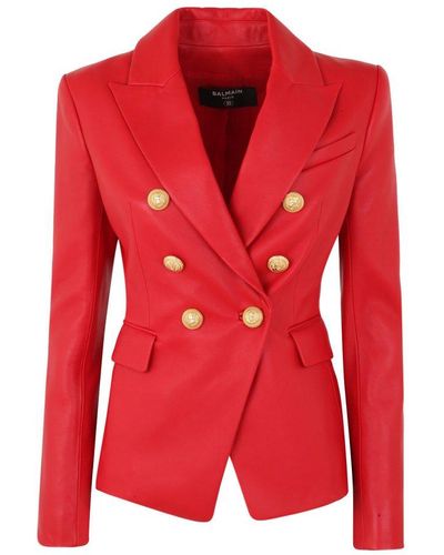 Balmain 6 Btn Leather Jacket - Red
