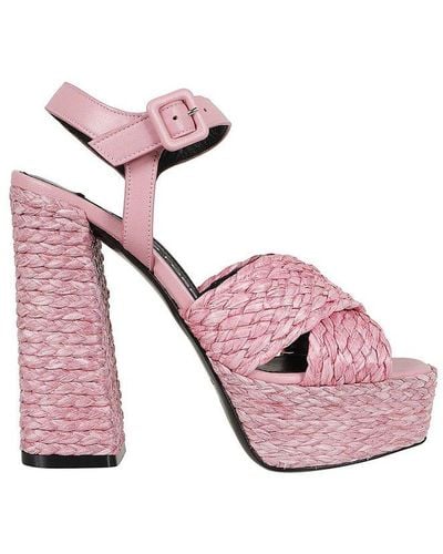Sergio Rossi Square Open Toe Raffia Platform Sandals - Pink