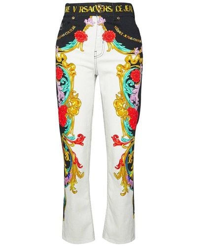 Versace Baroque Patterned Cropped Jeans - Multicolor