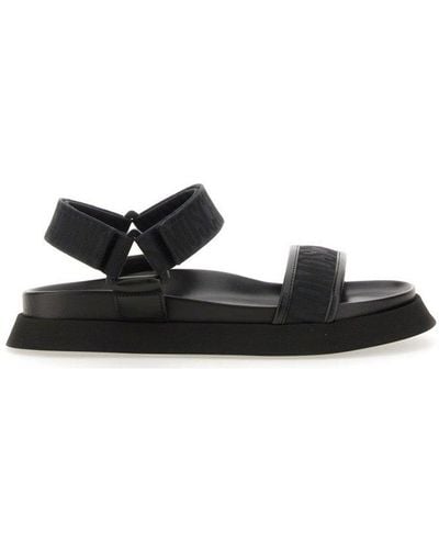 Moschino Logo Jacquard Velcro Strap Sandals - Black