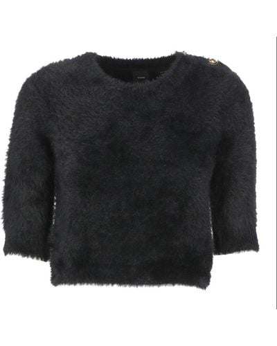 Pinko Button Detailed Cropped Knit Top - Black