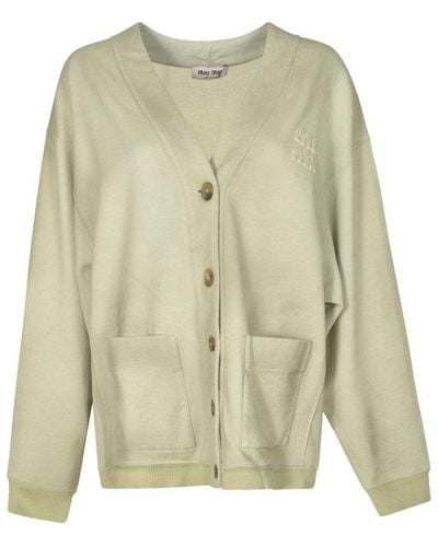Miu Miu Garment-dyed Button-up Fleece Sweatshirt - Green