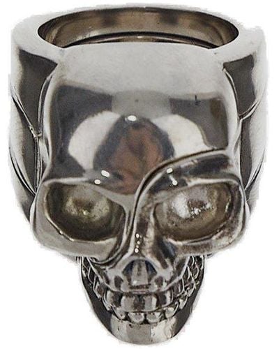 Alexander McQueen Skull Engraved Ring - Gray