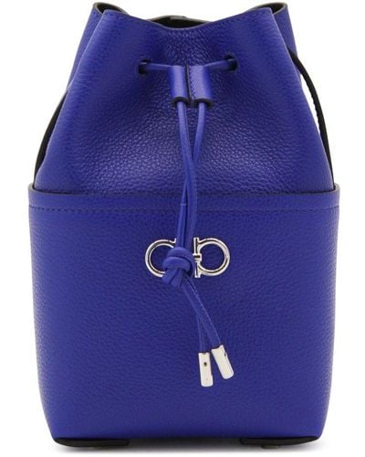 Ferragamo Gancini Logo Plaque Strapped Bucket Bag - Blue
