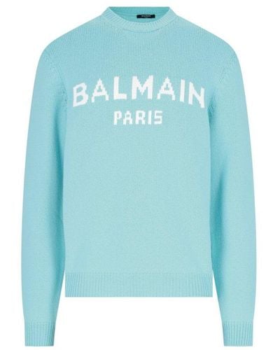 Balmain Logo Intarsia-knit Sweater - Blue