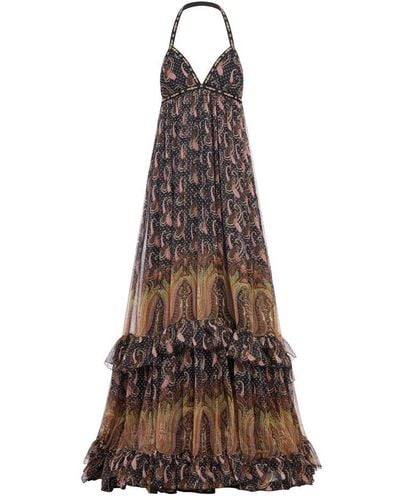 Etro Long Dress In Silk - Brown