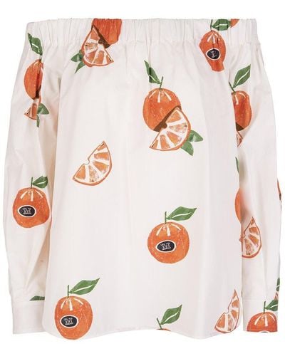 Max Mara White Curacao Blouse With Oranges