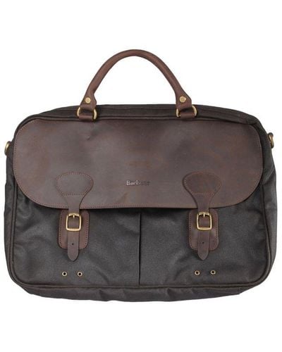 Barbour Foldover Logo Embossed Briefcase - Brown