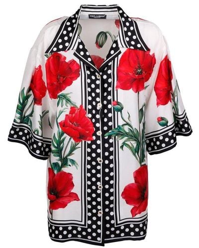 Dolce & Gabbana Flora-printed Short-sleeved Shirt - Red
