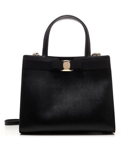 Ferragamo Vara Bow Medium Top Handle Bag - Black
