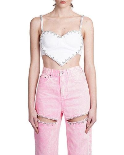 Area Heart Embellished Sleeveless Cropped Top - Pink