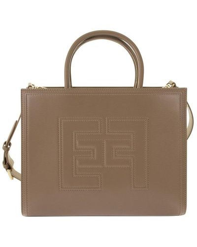 Elisabetta Franchi Medium-sized Handbag With Logo And Embossed Trim - Brown