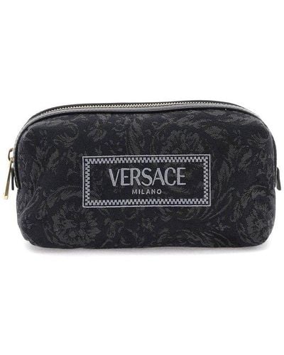 Versace Logo-embroidered Jacquard Zip-up Toiletry Bag - Black