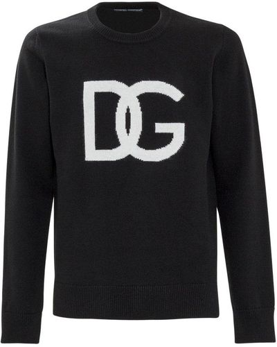Dolce & Gabbana Logo Intarsia Knitted Sweater - Black
