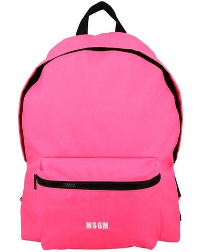 MSGM Logo Embroidered Zipped Backpack - Pink