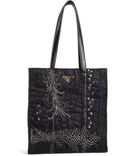 Prada Embellished Quilted Tote Bag - Black