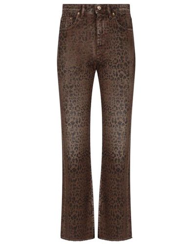 Golden Goose Leopard Printed Flared Jeans - Brown