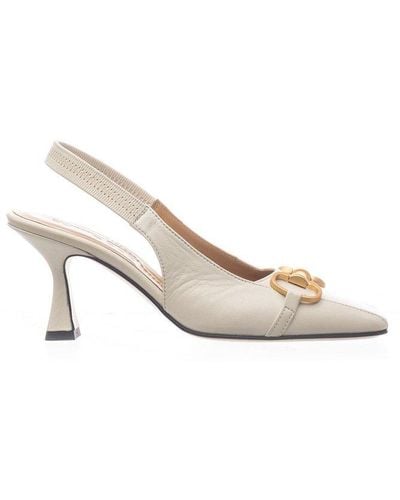 Pomme D'or Buckle Detailed Slingback Pumps - White