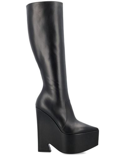 Versace Wedge High-heeled Boots - Black