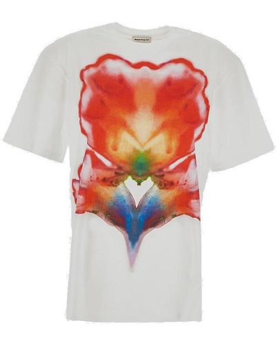 Alexander McQueen Floral Printed Crewnek T-shirt - White