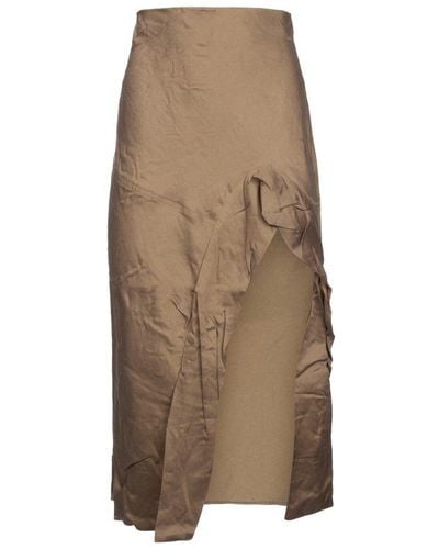 Yuzefi Ruffled Detail Cut-out Midi Skirt - Natural