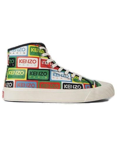 KENZO Allover Logo Printed High Top Trainers - Green