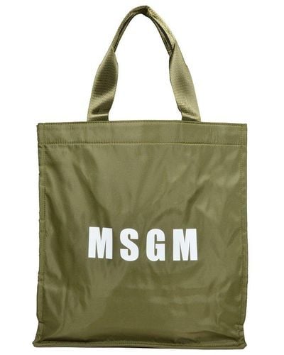 MSGM Logo Printed Top Handle Bag - Green