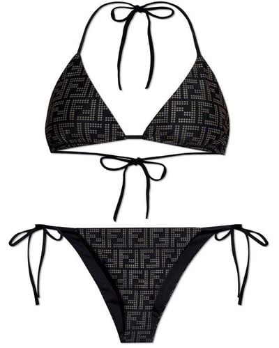 Fendi Allover Ff Printed Halterneck Two-piece Swimsuit - Black