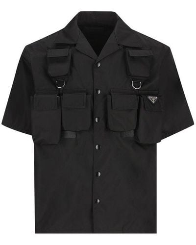 Prada Re-nylon Brand-plaque Oversized-fit Recycled-nylon Shirt X - Black