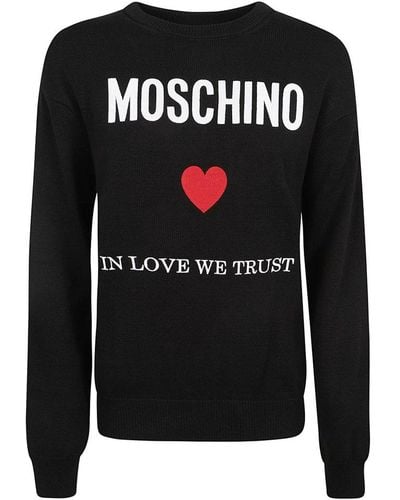 Moschino Logo Printed Crewneck Sweater - Black