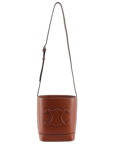 Celine Logo Embossed Small Bucket Bag - Brown