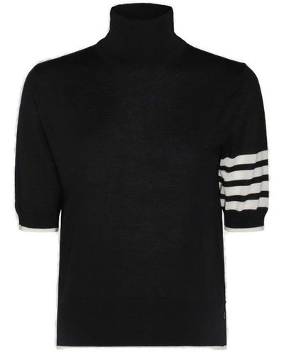 Thom Browne Stripe-detailed Short-sleeved Knitted Jumper - Black