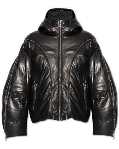 Versace Leather Down Jacket - Black