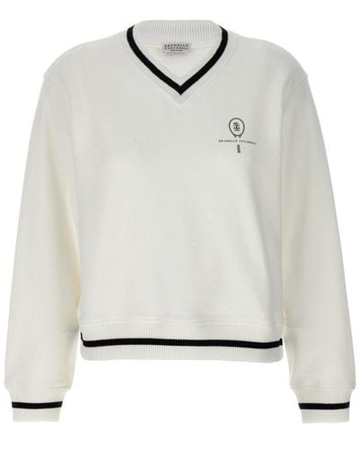 Brunello Cucinelli Logo Embroidery Sweatshirt - White