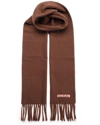 Acne Studios Logo Patch Fringed-edge Scarf - Brown