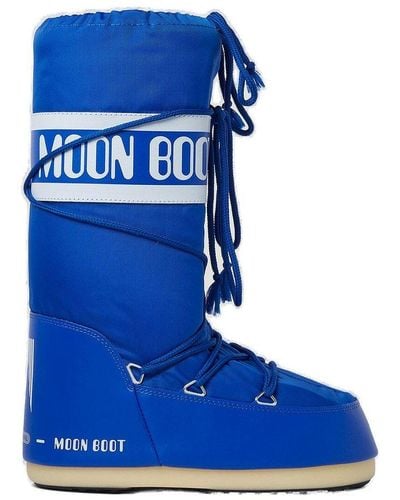 Moon Boot Logo Detailed Lace-up Boots - Blue